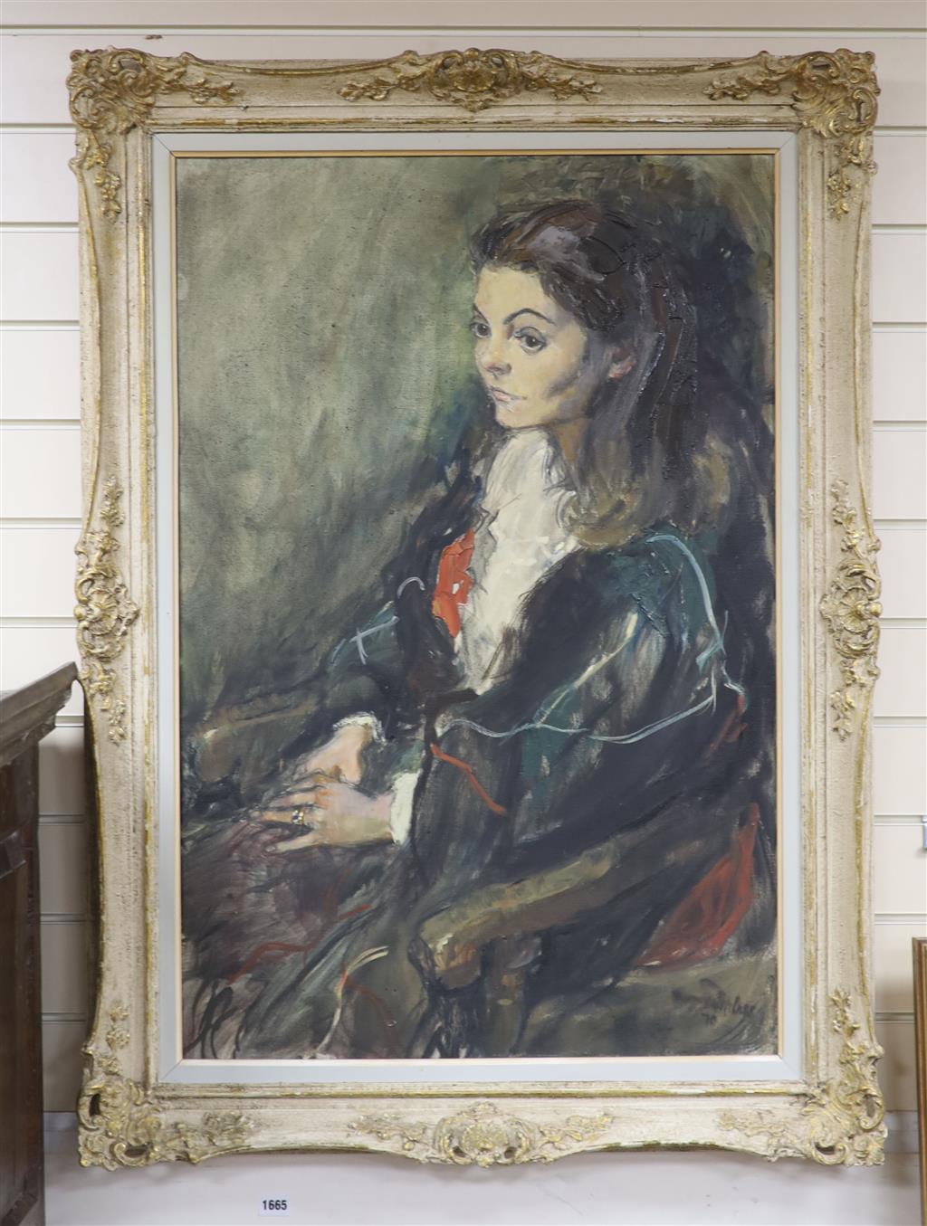 Margaret Milne (1908-1998), oil on canvas, Portrait of Carolyn Webb, signed and dated 70, 90 x 60cm